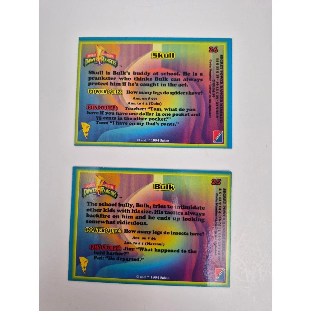 1994 Mighty Morphin Power Rangers Bulk and Skull Trading Cards 25, 26 Lot